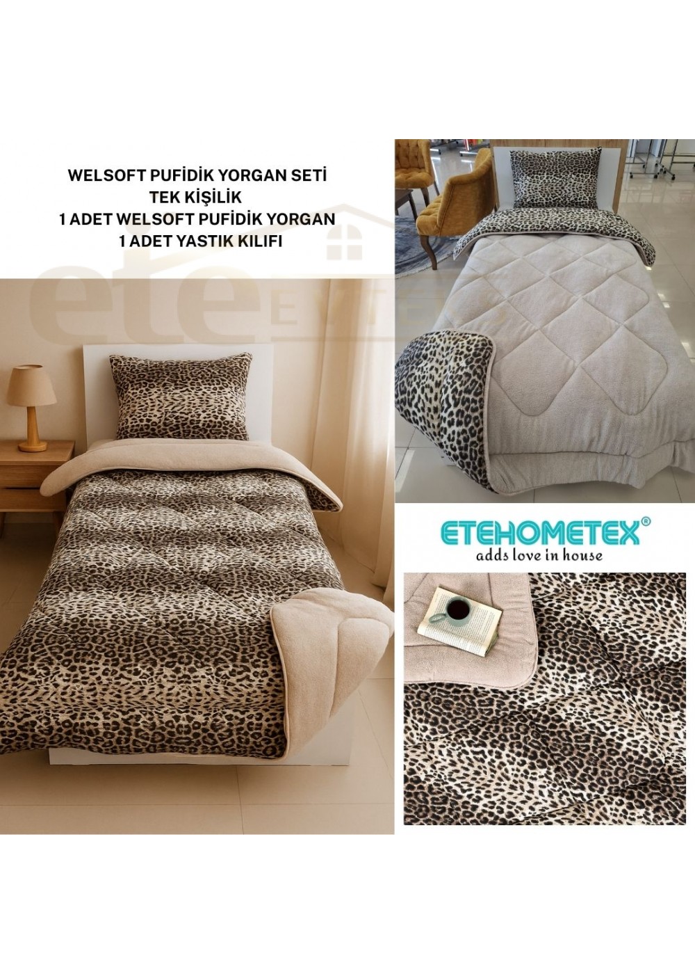 ETE HOMETEX TEK KİŞİLİK LÜX WELSOFT YORGAN SETİ LEOPAR BEJ 155X215CM 8696474231961 ETE HOMETEX TEK KİŞİLİK LÜX WELSOFT YORGAN SETİ LEOPAR BEJ 155X215CM 8696474231961